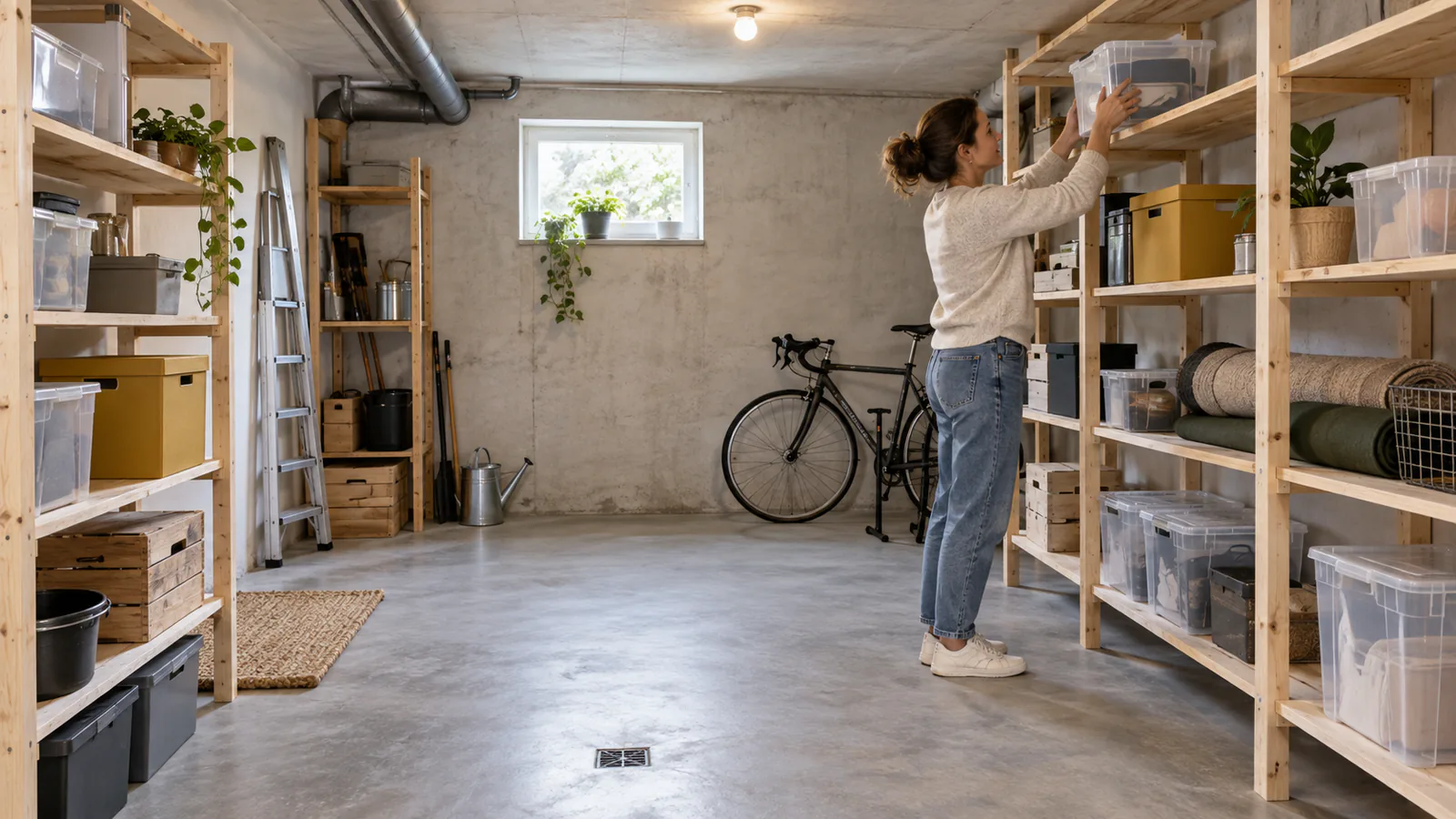 Aufgeräumter Keller mit wenigen Boxen und viel freier Fläche